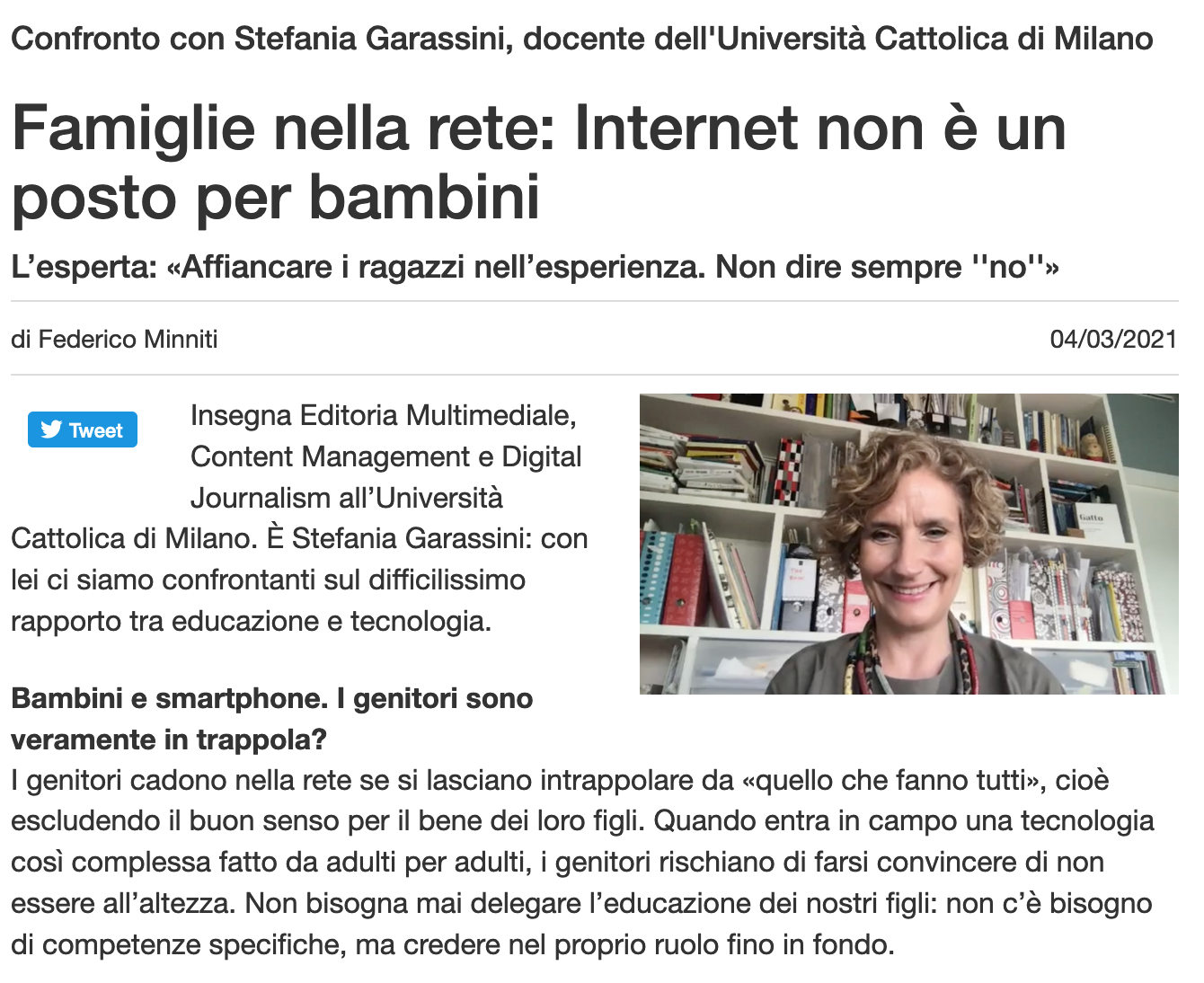 “Famiglie nella rete”: intervista sull’Avvenire di Calabria